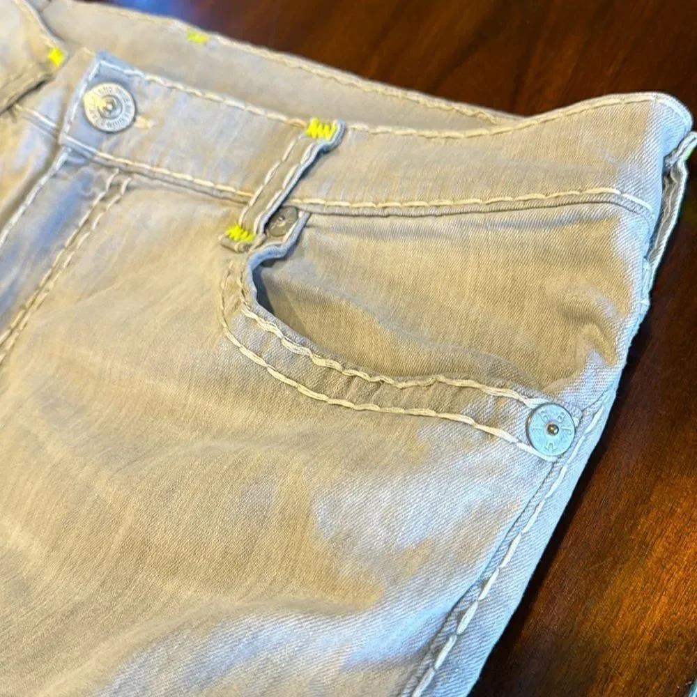 True Religion Ricky Straight Leg Gray Jeans Men’s 44x33 Rope Stitch Slim Fit
